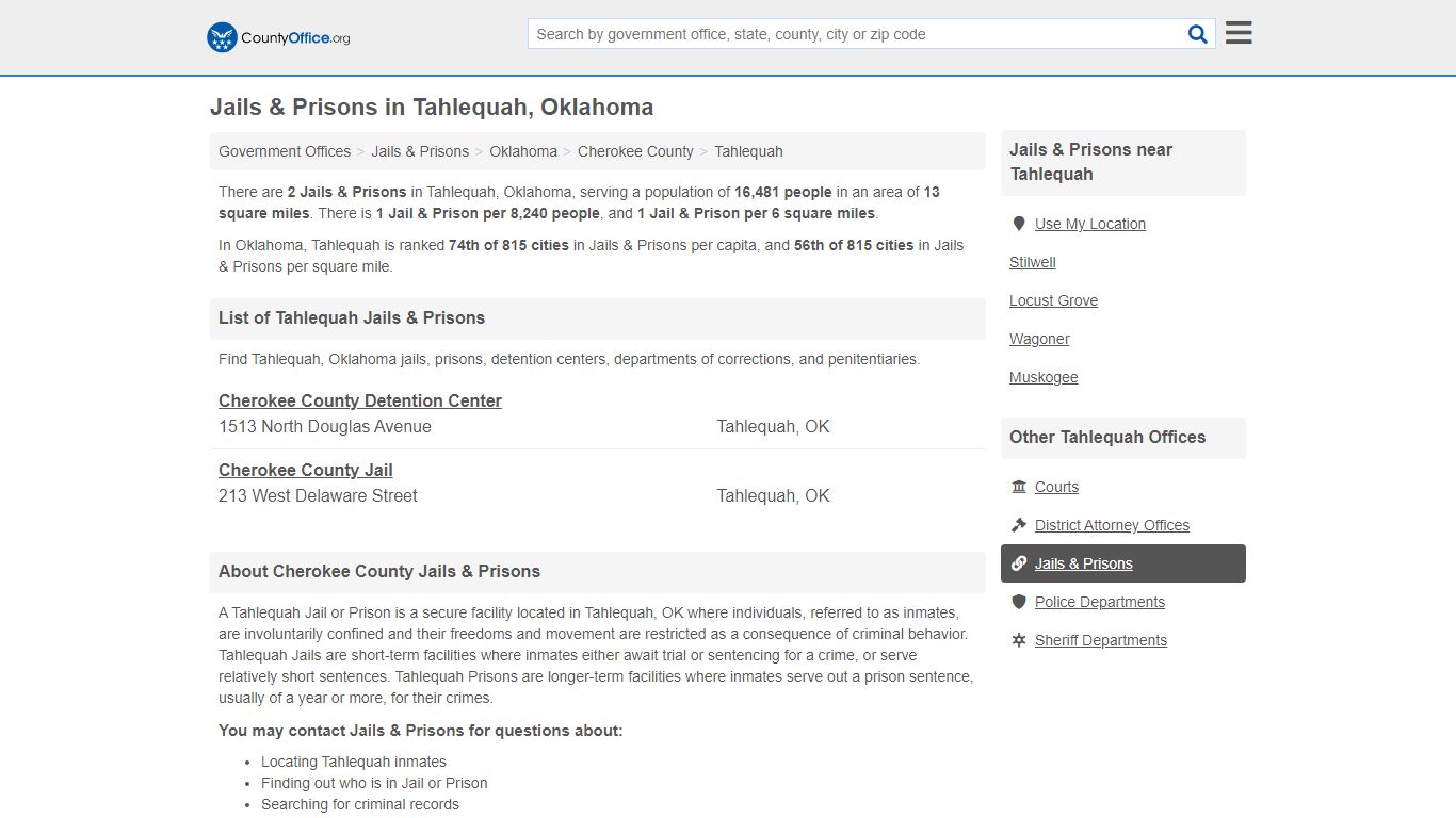 Jails & Prisons - Tahlequah, OK (Inmate Rosters & Records)