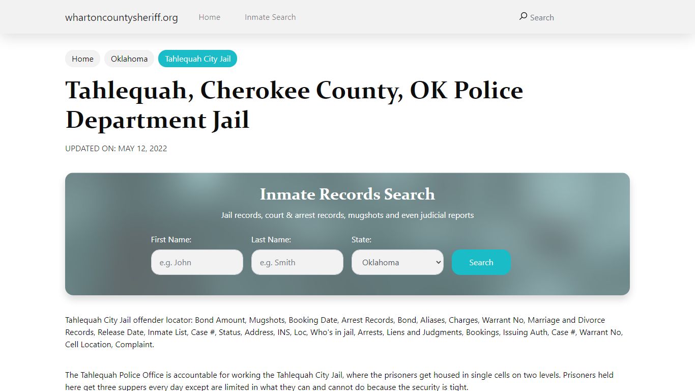 Tahlequah, OK City Jail Inmates, Arrests