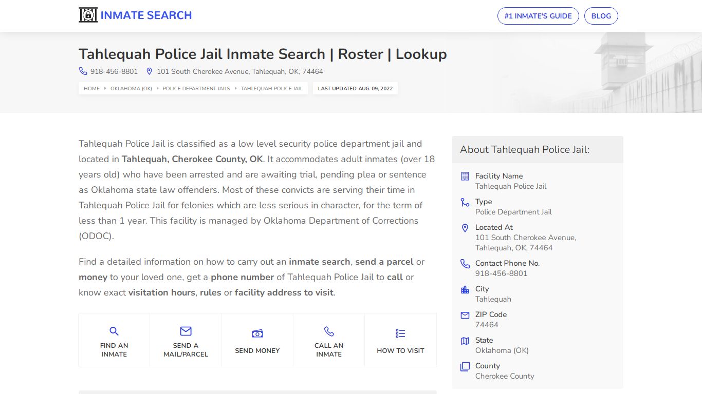 Tahlequah Police Jail Inmate Search | Roster | Lookup