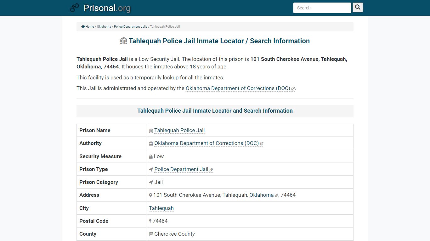 Tahlequah Police Jail-Inmate Locator/Search Info, Phone ...