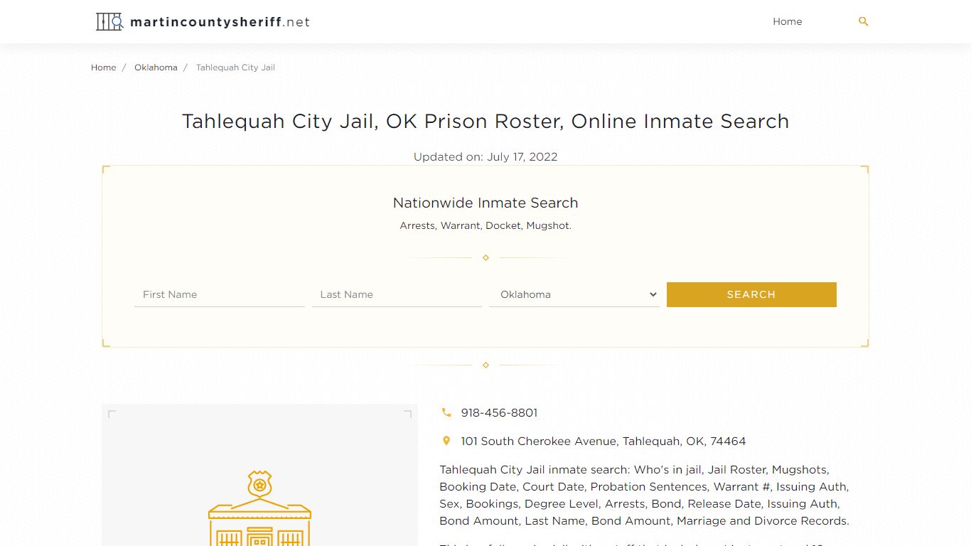 Tahlequah City Jail, OK Prison Roster, Online Inmate Search